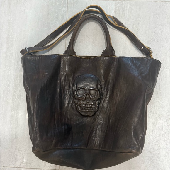 Brown Italian Leather Tote with Skull Design - Picture 6 of 6